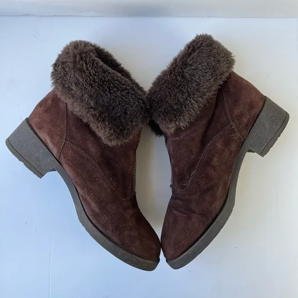 Hush Puppies Montreal 3 Ankle Boots Suede With Faux Fur Trim brown size 8.5m