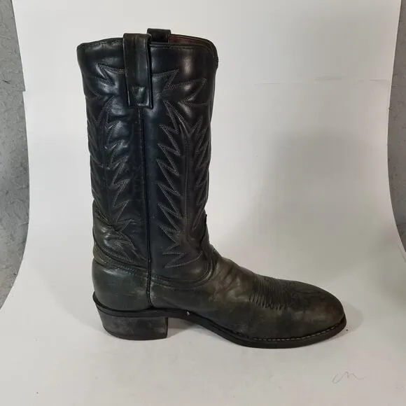 Hy-Test Cowboy Western Boots Mens 9.5 D Black Tufgum Oil Resistant Steel Toe