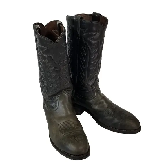 Hy-Test Cowboy Western Boots Mens 9.5 D Black Tufgum Oil Resistant Steel Toe