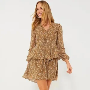 HYACINTH HOUSE Chestnut Floral Long Sleeve Liza Mini Dress Size M