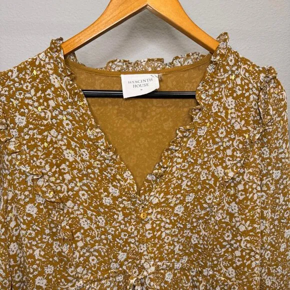 HYACINTH HOUSE Chestnut Floral Long Sleeve Liza Mini Dress Size M