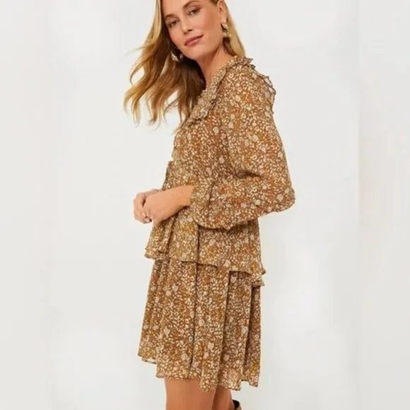 HYACINTH HOUSE Chestnut Floral Long Sleeve Liza Mini Dress Size M