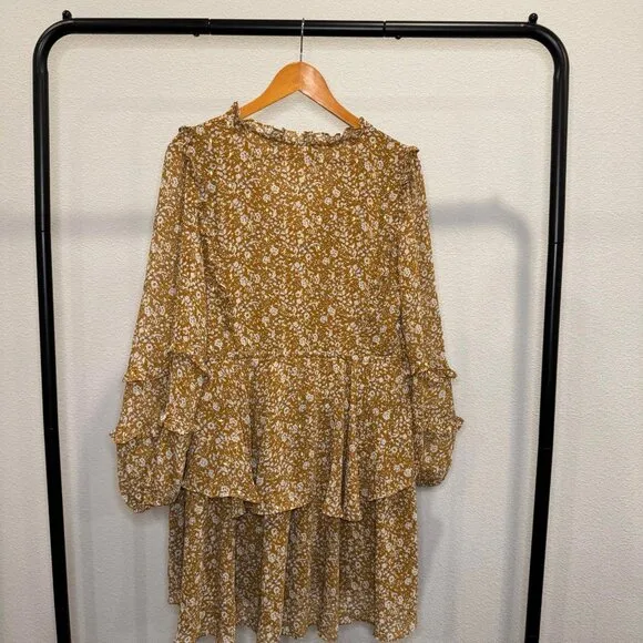 HYACINTH HOUSE Chestnut Floral Long Sleeve Liza Mini Dress Size M