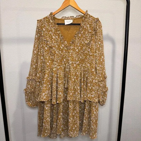 HYACINTH HOUSE Chestnut Floral Long Sleeve Liza Mini Dress Size M