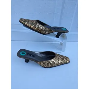 Hype Mules Leather Womens Size 8 Gold Copper Weave Slides Spain Heels Shoes