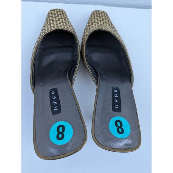 Hype Mules Leather Womens Size 8 Gold Copper Weave Slides Spain Heels Shoes