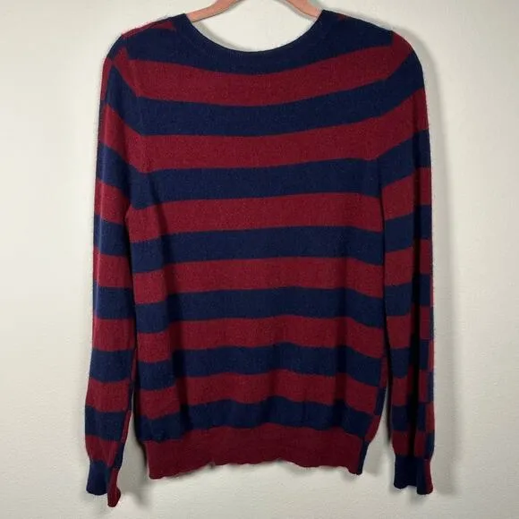 In Cashmere 100 % Cashmere Striped Sweater w Rhinestone Decal Size Large