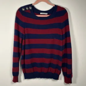 In Cashmere 100 % Cashmere Striped Sweater w Rhinestone Decal Size Large