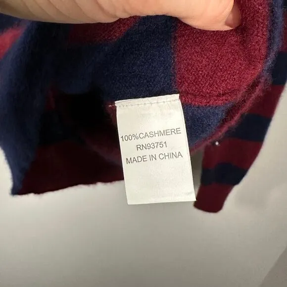 In Cashmere 100 % Cashmere Striped Sweater w Rhinestone Decal Size Large