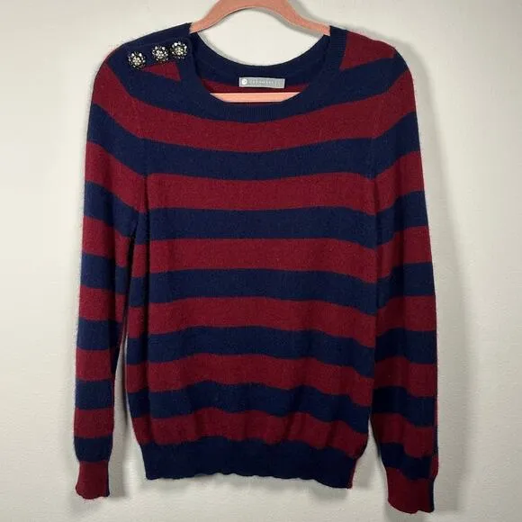In Cashmere 100 % Cashmere Striped Sweater w Rhinestone Decal Size Large