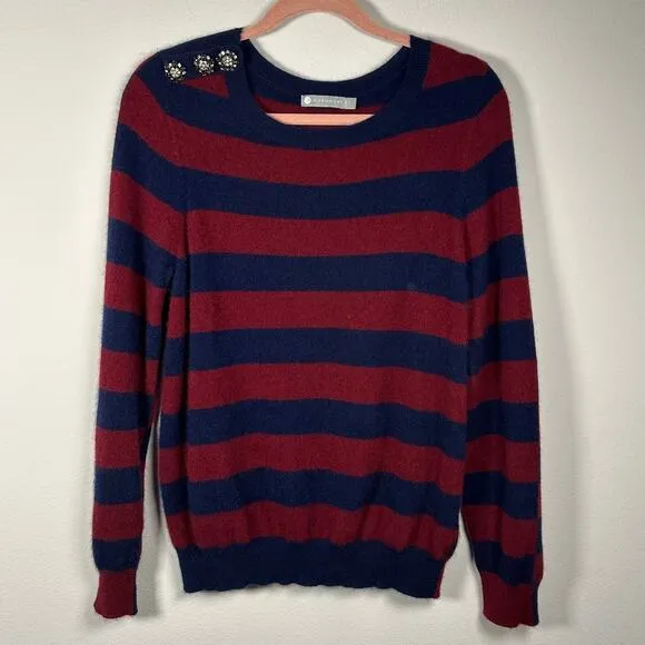 In Cashmere 100 % Cashmere Striped Sweater w Rhinestone Decal Size Large