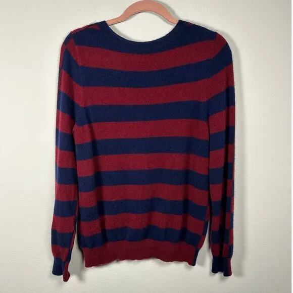 In Cashmere 100 % Cashmere Striped Sweater w Rhinestone Decal Size Large