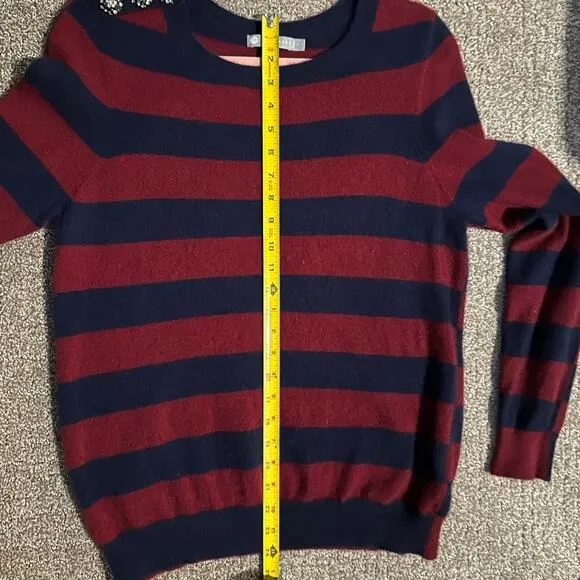 In Cashmere 100 % Cashmere Striped Sweater w Rhinestone Decal Size Large