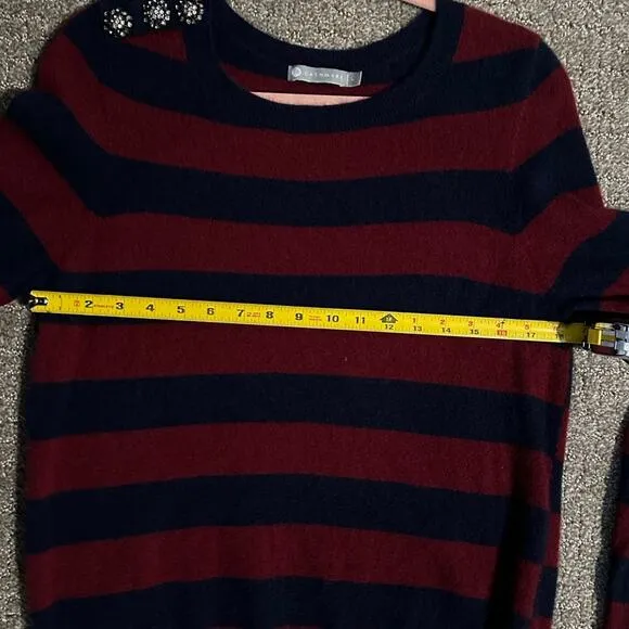 In Cashmere 100 % Cashmere Striped Sweater w Rhinestone Decal Size Large