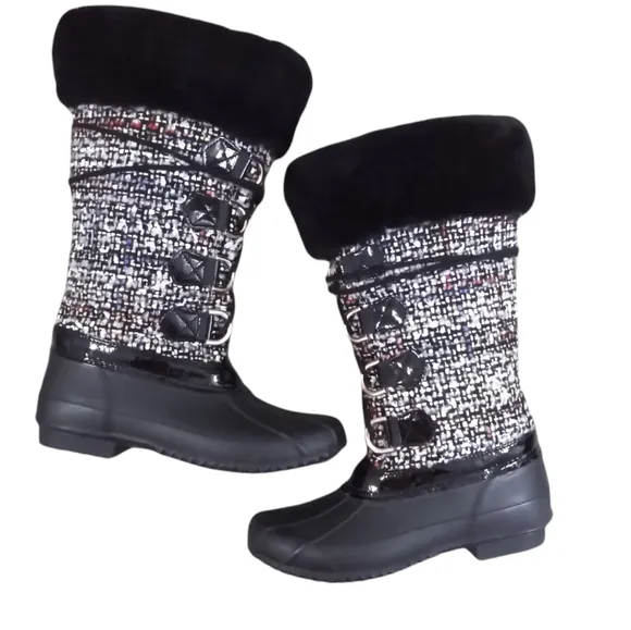 INC Colorful Tweed Fur Rubber Rain Winter Boots size 6