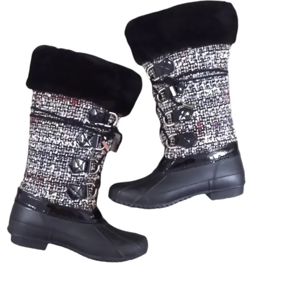 INC Colorful Tweed Fur Rubber Rain Winter Boots size 6