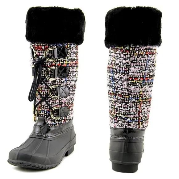 INC Colorful Tweed Fur Rubber Rain Winter Boots size 6