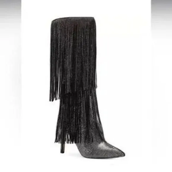 INC International Concepts Ishani Fringe Boots- Black MC- Size 7 M (Medium) NIB