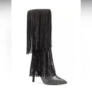 INC International Concepts Ishani Fringe Boots- Black MC- Size 7 M (Medium) NIB