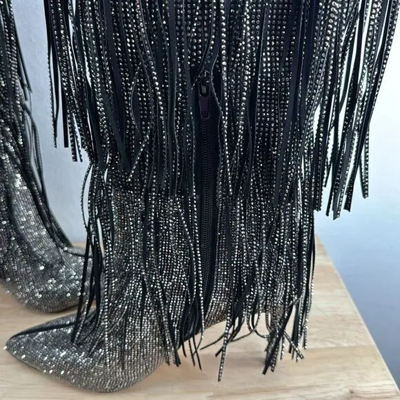 INC International Concepts Ishani Fringe Boots- Black MC- Size 7 M (Medium) NIB