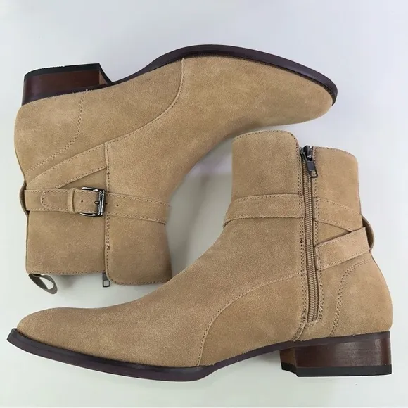 INC International Concepts Men's Dario Suede Buckle Boots Beige New