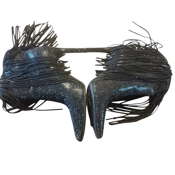 ,INC International Concepts Sahojf Black Bling Fringe Heeled Booties NEW Size 6