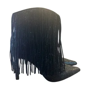 ,INC International Concepts Sahojf Black Bling Fringe Heeled Booties NEW Size 6