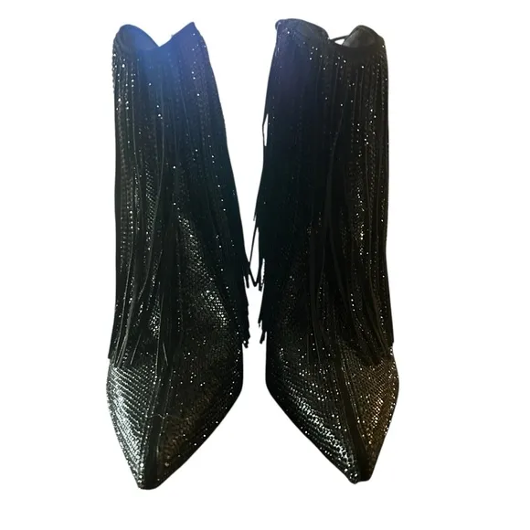 ,INC International Concepts Sahojf Black Bling Fringe Heeled Booties NEW Size 6