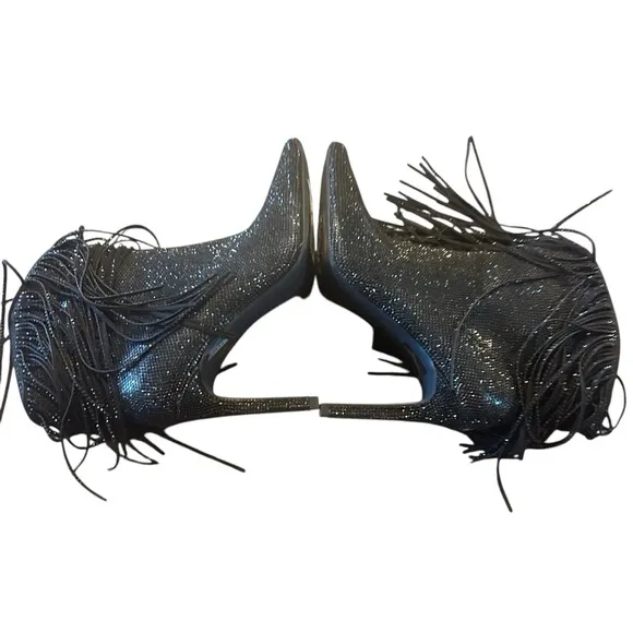 ,INC International Concepts Sahojf Black Bling Fringe Heeled Booties NEW Size 6