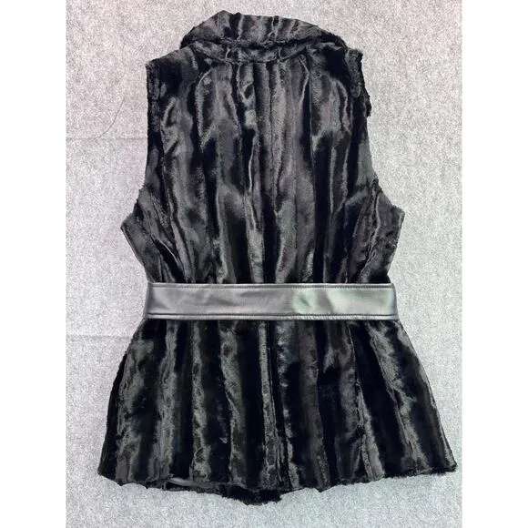 INC International Concepts Women's S Faux Fur Black Vest