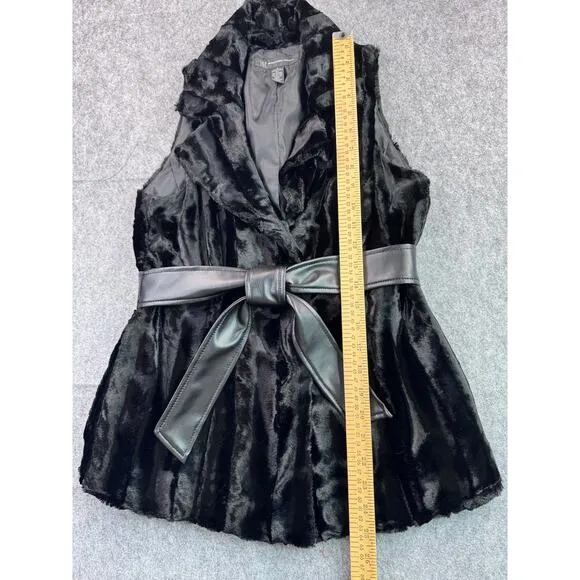 INC International Concepts Women's S Faux Fur Black Vest