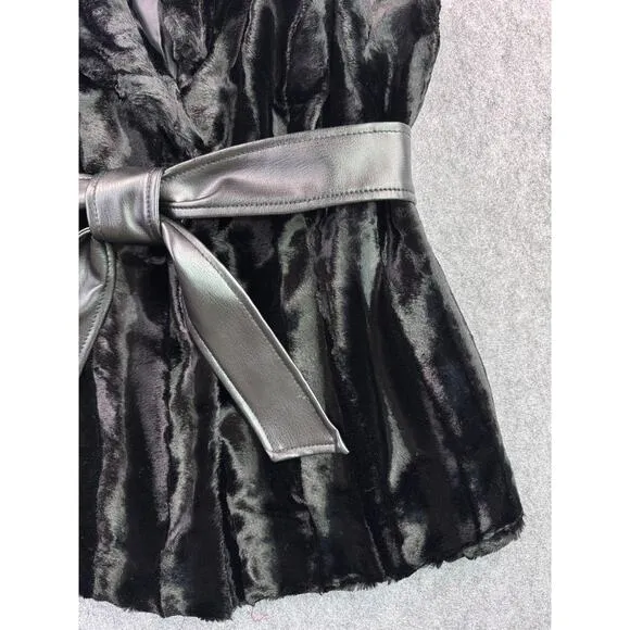INC International Concepts Women's S Faux Fur Black Vest