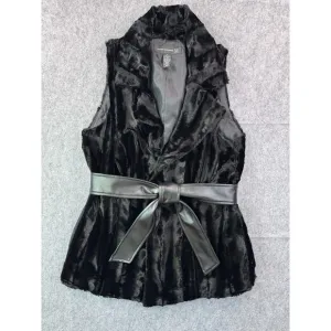 INC International Concepts Women's S Faux Fur Black Vest