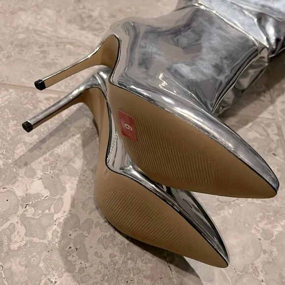 I.N.C. Iyonna Over-The-Knee Slouch Boots in Patent Silver Size 6/36.5 NEW $169.5