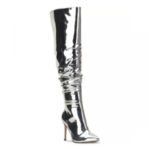 I.N.C. Iyonna Over-The-Knee Slouch Boots in Patent Silver Size 6/36.5 NEW $169.5