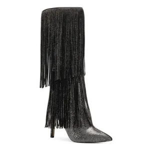 INC Womens Black Slip Resitant Fringed Ishani Pointed Toe Block Heel Boots 8.5 M