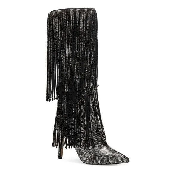 INC Womens Black Slip Resitant Fringed Ishani Pointed Toe Block Heel Boots 8.5 M