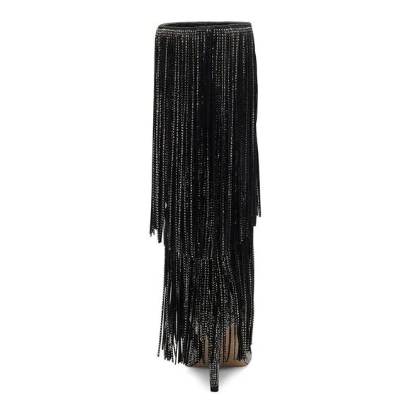 INC Womens Black Slip Resitant Fringed Ishani Pointed Toe Block Heel Boots 8.5 M