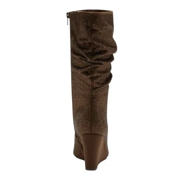 INC Women's florelle Slouch Wedge Dress Boots Bronze Bling Size 5 1/2