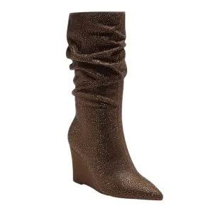 INC Women's florelle Slouch Wedge Dress Boots Bronze Bling Size 5 1/2