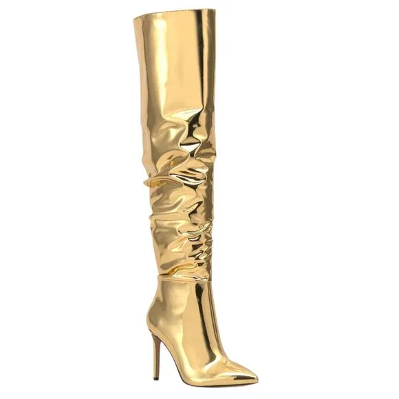 INC Women's Iyonna Over The Knee Slouch Boots Gold Size 10 1/2