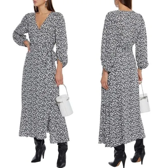 IRO Zanaka Leopard-Print Jersey Maxi Wrap Dress size 36/Small