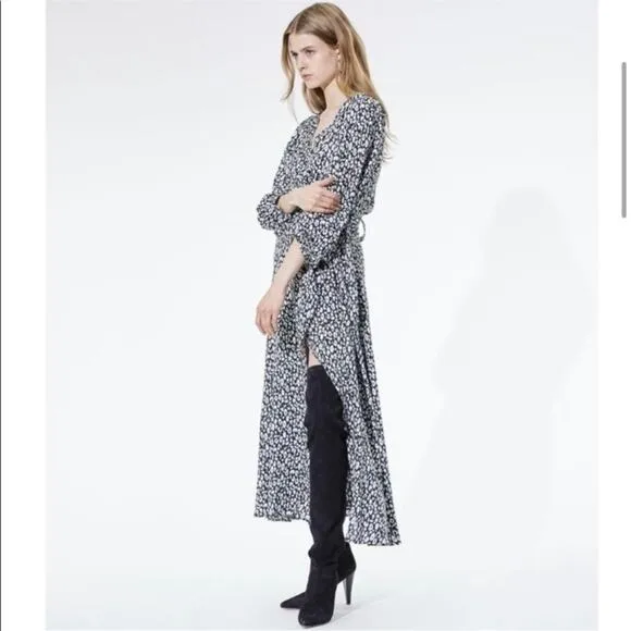 IRO Zanaka Leopard-Print Jersey Maxi Wrap Dress size 36/Small