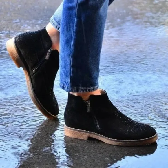ITALEAU Italian Designer Foliona Chelsea BootsClassic Waterproof Leather Suede