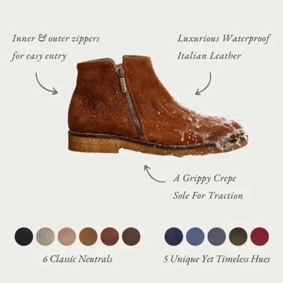 ITALEAU Italian Designer Foliona Chelsea BootsClassic Waterproof Leather Suede