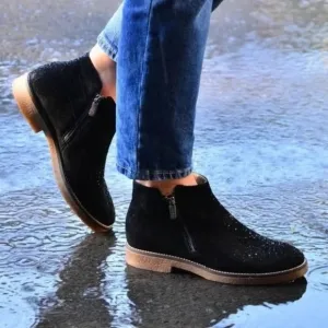 ITALEAU Italian Designer Foliona Chelsea BootsClassic Waterproof Leather Suede