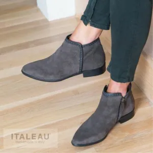 Italeau Miralda Studded Suede Ankle Boots Booties Gray Women's Size 36 5.5