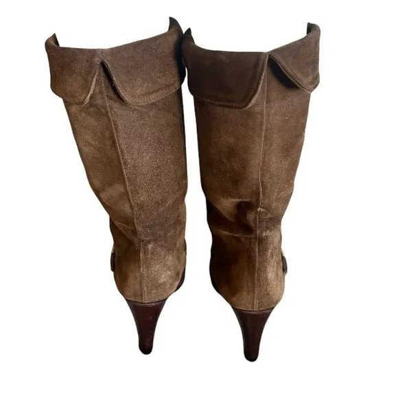 Italian Suede Leather Chocolate Brown High Heeled Boots 5 1/2