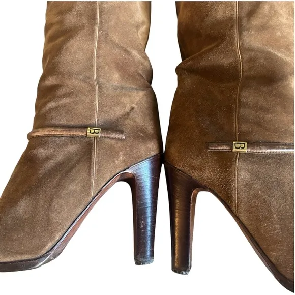 Italian Suede Leather Chocolate Brown High Heeled Boots 5 1/2