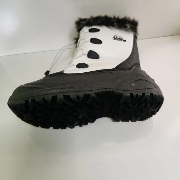 Itasca NIB Vixen White Black Nylon Faux Fur Lace Up Mid Calf Boots Size 11